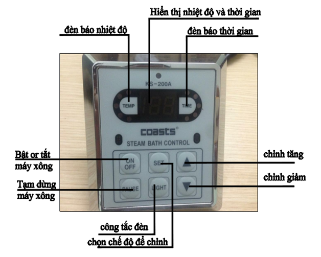 bảng điểu khiển máy xông hơi coast
